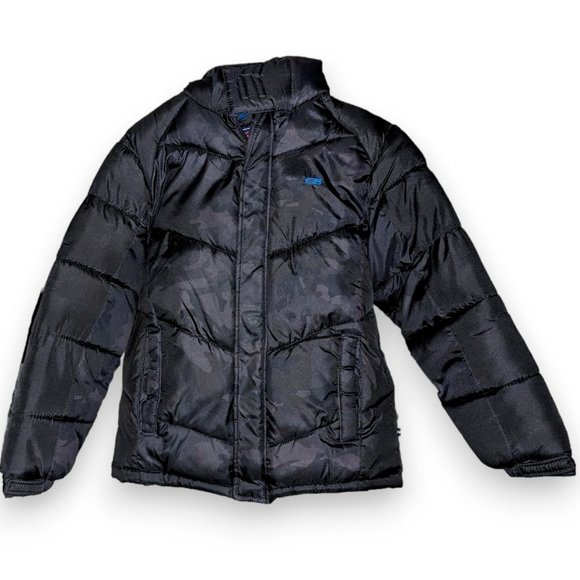 CB Sports Athletic Weather Protection Black Blue Lined Hooded Puff Jacket 14/16 - Picture 2 of 11